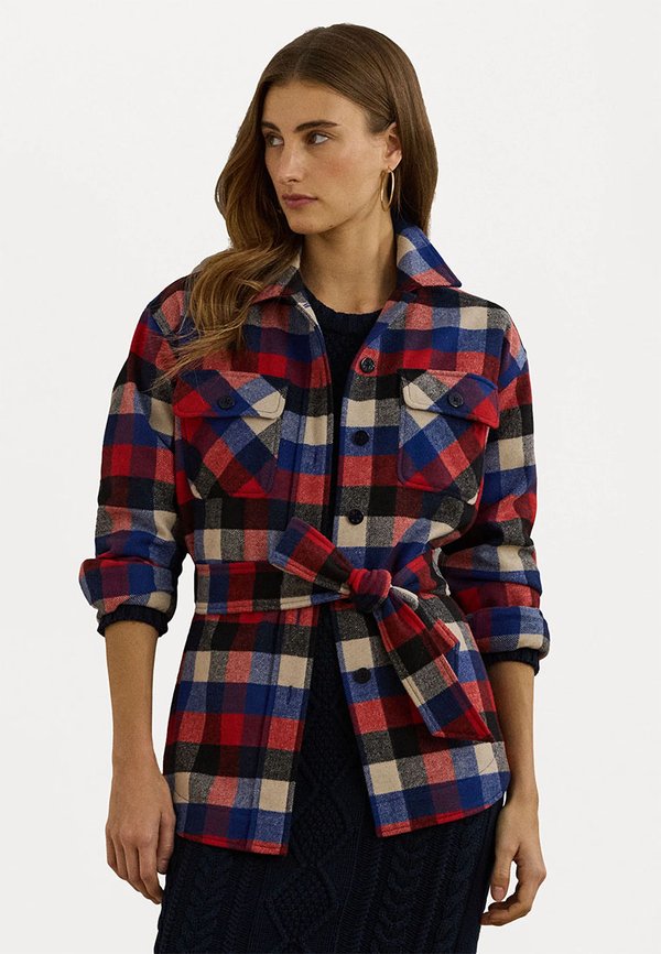 CHECK BELTED TWILL SHIRT JACKET - Button-down blouse2