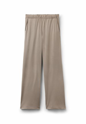 Lysebeige, brede bukser lavet af blødt stof. Har elastisk linning og sidelommer for ekstra bekvemmelighed.