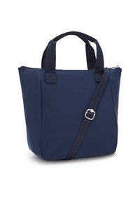 Borsa tote blu navy realizzata in nylon resistente. Presenta due manici corti e una tracolla rimovibile. La chiusura con zip e le linee pulite arricchiscono il suo design.