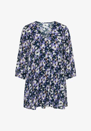 Ulla Popken, BLUSE, BLÜTEN, GODETFALTEN, A-LINIE, V-AUSSCHNITT, 3/4-ARM - Bluse - purple
