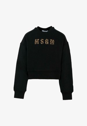 Zwarte cropped sweatshirt met een geribbelde halslijn en manchetten. Heeft een geprinte "MSGM" logo in luipaardprint. Zachte stof, relaxte pasvorm.