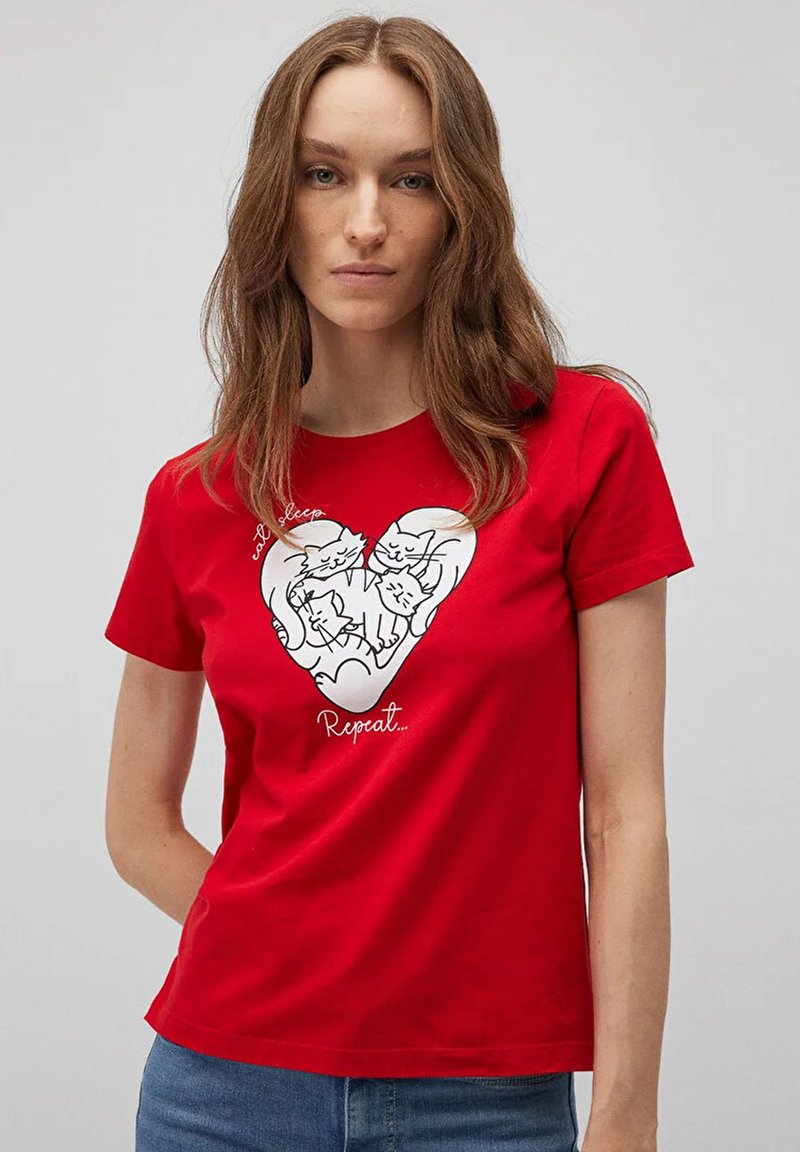 Mavi KURZARM CAT HEART - T-Shirt print - rot