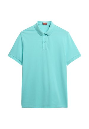 Polo a maniche corte turchese in misto cotone, con colletto a tre bottoni e delicati accenti di logo sulle maniche.