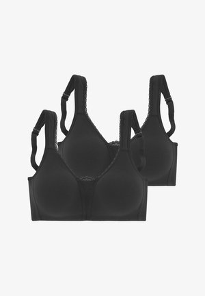 Black bra set with adjustable straps, lace accents, and a soft, smooth texture. Includes two bras with a seamless design.