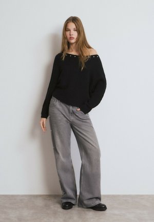 ASIMÉTRICO EYELETS - Pullover - black