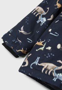 Jachetă de marine cu imprimeu de dinozauri în diverse culori. Include modele cu urme și ouă, cu manșete din tricot pentru o potrivire confortabilă.