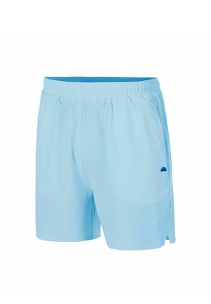 Hellblaue sportliche Herrenshorts mit elastischem Bund und kleinem dunkelblauem Logo auf der rechten Seite.