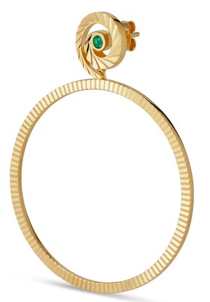 IMPRESSION HOOP WITH EMERALD - Single earring - gold plated
