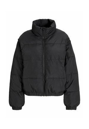 Melnā pūkā jakā ar augstu apkakli, pilnu priekšēju rāvējslēdzēju, elastīgiem piedurknēm un savilkta apakšmalu. Īpaši piedāvātais quilted raksts nodrošina siltumu.