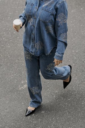 Kaffe Curve, KCASTELIA STRAIGHT FULL LENGTH - Jeans Straight Leg - medium washed blue