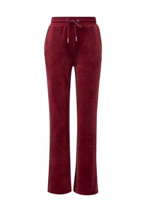 Pantaloni lounge in velluto bordeaux con cintura elastica, regolabile con cordino, gamba dritta e logo ricamato discreto sul lato.