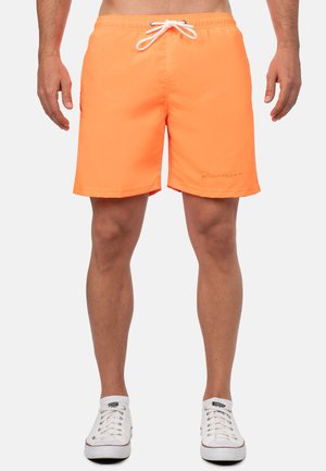 Helle orange Badehosen aus leichtem Stoff. Mit einem elastischen Bund und weißem Kordelzug sowie subtilen Logodetails.