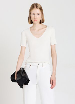 SCOLLO V - T-shirt basic - bianco lana