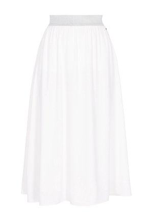 Gonna maxi bianca con un design fluido, caratterizzata da una vita elastica argentata testurizzata e un dettaglio arricciato in vita.