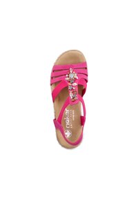 Roze sandalen met meerdere banden en decoratieve versieringen, voorzien van een gevoerd voetbed, open teen en een flexibele zool.