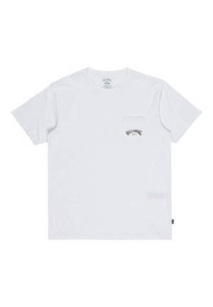 Weißes Baumwoll-T-Shirt mit kurzen Ärmeln, einer Brusttasche mit Logo und einem minimalistischen Design. Weiche Textur mit lässiger Passform.