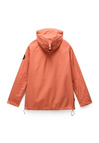 Lichte, gevoerde jas in koraal-oranje, met lange mouwen, trekkoord aan de onderkant en logo patch op de linker mouw. Glad, waterbestendig materiaal.