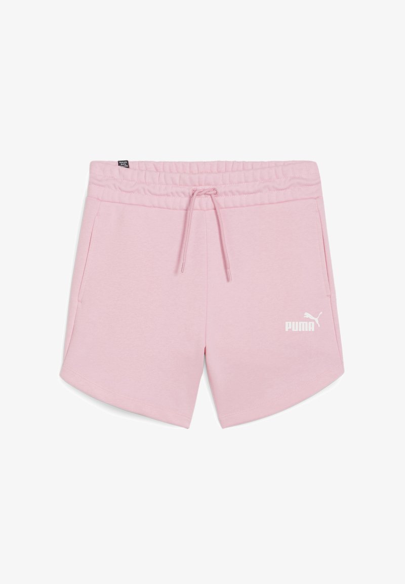 Rožā kokvilnas šorti ar elastīgu jostasvietu un auklu, ar sānu kabatām un baltu Puma logo kreisajā apakšējā stūrī.