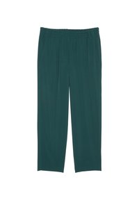 Türkise, leichte Hose aus weichem Stoff, mit einem elastischen Bund, zwei seitlichen Taschen und einer lockeren Passform.