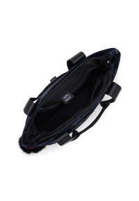 Czarna torba wewnętrzna z zamkiem błyskawicznym, z akcentem z pluszowego futra oraz mocnymi materiałowymi uchwytami. Projekt zawiera gwiezdny wzór.