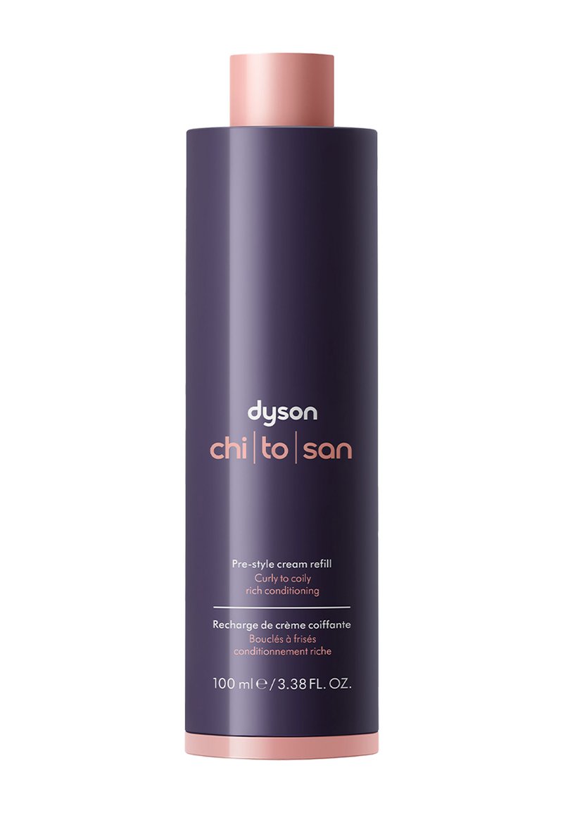 Dyson Chi to San Pre-Styling-Creme Nachfüllpackung für lockiges bis krauses Haar, 100 ml violett-pinker zylindrischer Behälter.