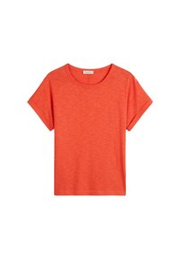 Kortærmet, rundhalset t-shirt i livlig orange. Lavet af blødt, struktureret stof med en afslappet pasform og oprullede manchetter.