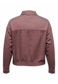 Maroon jeans srajca, ki ima klasičen ovratnik, dolge rokave in elastičen pas z gumbnimi detajli. Gladka tekstura in trdna šivana obdelava.