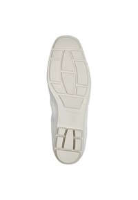 Suola di sneaker bianca con gomma testurizzata per aderenza; presenta scanalature e un logo; progettata per comfort e stabilità; taglia 37.
