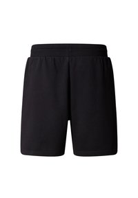 Pantalones cortos de algodón negros con una cintura elástica, que cuentan con un diseño simple y una textura suave. Los pantalones cortos no tienen patrones ni acentos adicionales.