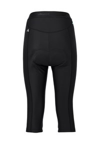 Shorts de vélo noirs avec un insert rembourré, ajustement serré et taille élastique. Présente des coutures flatlock et des accents réfléchissants sur les côtés.