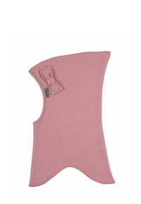 Indumento senza maniche di colore rosa con un dettaglio a fiocco sulla spalla. Tessuto morbido e texturizzato con un design asimmetrico unico e orlo arrotondato.