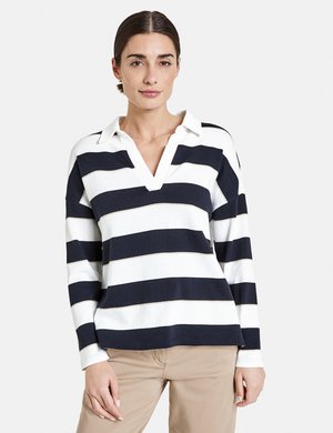 MIT BLOCKSTREIFEN - Poloshirt - blau ecru weiss ringel