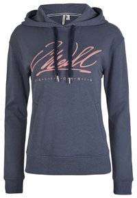 Felpa con cappuccio blu navy, con un logo rosa sul davanti, polsini a costine e tasca a marsupio. Realizzata in morbido tessuto misto cotone.