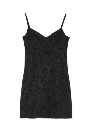 Stradivarius, SHORT FLOCKED STRAPPY DRESS - Shift-haljina - black