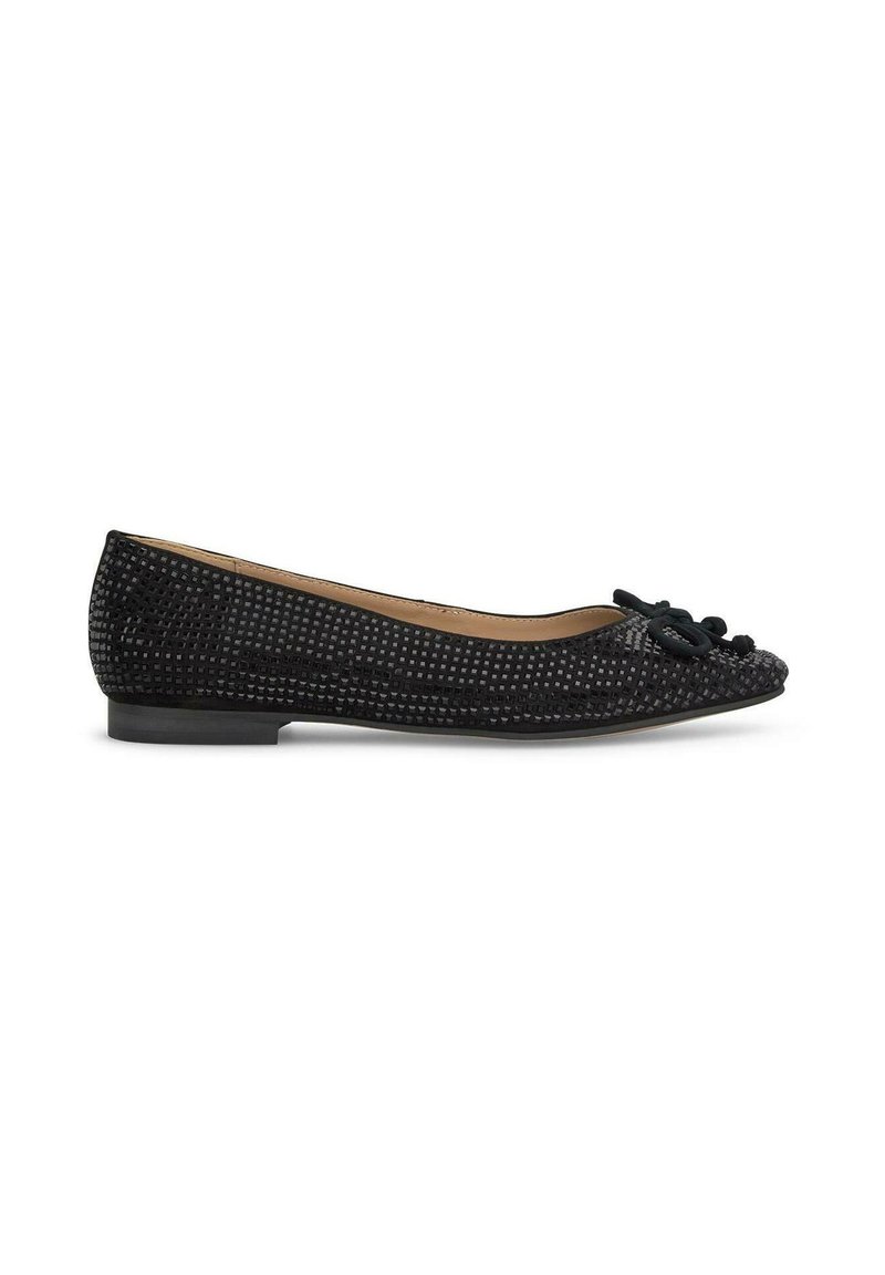Ballet flats neri con un motivo a griglia testurizzato, accento a fiocco sulla punta e tacco basso. Fodera interna liscia e design a punta arrotondata.