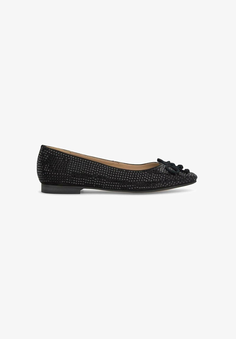 Ballet flats neri con un motivo a griglia testurizzato, accento a fiocco sulla punta e tacco basso. Fodera interna liscia e design a punta arrotondata.
