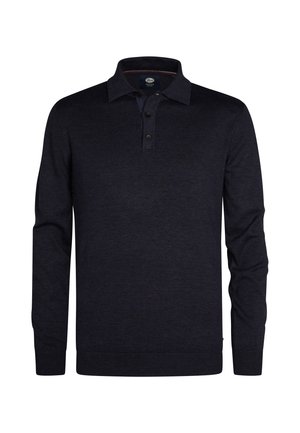 Polo de manga larga azul marino con cuello, tapeta de tres botones y puños acanalados. Hecho de una suave tela de punto texturizada.