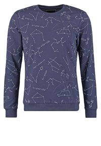 Felpa blu navy con motivi e equazioni matematiche bianche. Collo rotondo, maniche lunghe e polsi e orlo a costine.