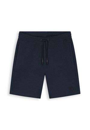 Navyblauwe casual shorts met trekkoord in de taille, zijzakken en een subtiel logo op het voorste rechterbeen.