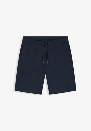 Navyblauwe casual shorts met trekkoord in de taille, zijzakken en een subtiel logo op het voorste rechterbeen.