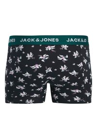 Μαύρα boxer briefs με λευκό και ροζ λουλουδένιο μοτίβο και σκουροπράσινη μέση που φέρει λευκή επωνυμία «JACK & JONES».