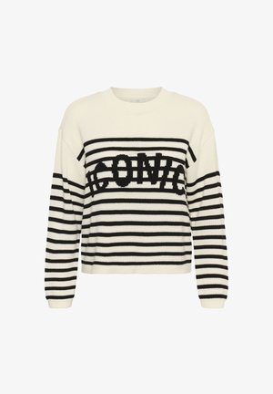Kaffe, KASUS - Svetrík - chalk black deep stripe knit