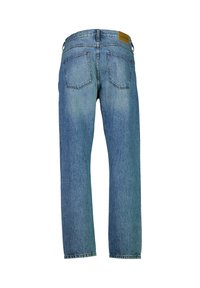 Jeans in denim azzurro chiaro con design a gamba dritta, dotati di due tasche posteriori e di un'etichetta in pelle in vita. Tessuto scolorito su tutta la superficie.