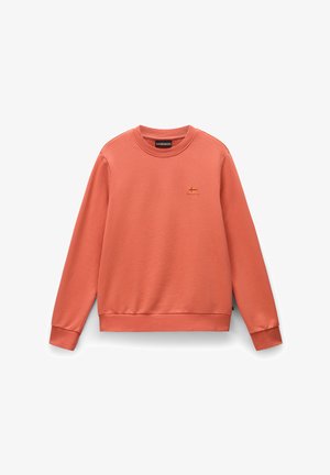 Orange sweatshirt med rund hals, ribbet manchetter og kant, med et lille logo på brystet. Fremstillet af blødt, tekstureret stof.