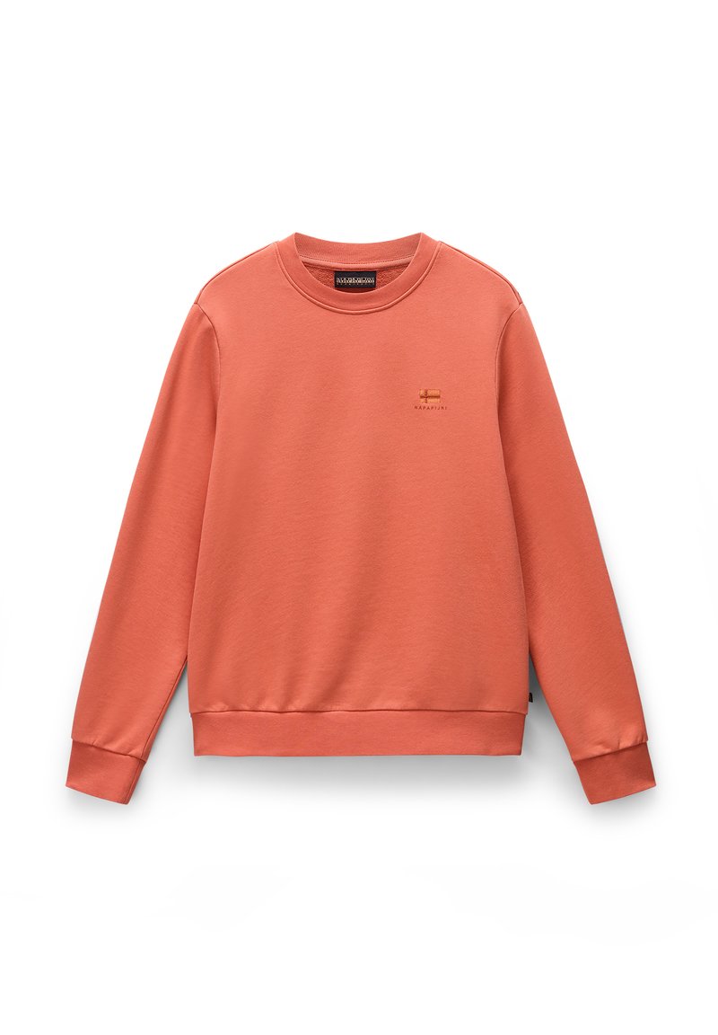 Felpa arancione con collo a giro, polsini e orlo a coste, caratterizzata da un piccolo logo sul petto. Realizzata in un morbido tessuto testurizzato.