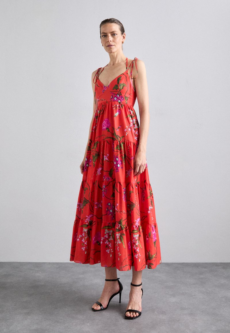 Erdem STRAPLESS LONG TIERED DRESS WITH TIES - Rochie maxi - poppy