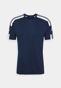 Námořnické sportovní tričko s bílými pruhy na ramenech, kulatým výstřihem, krátkými rukávy a hladkým, prodyšným materiálem.