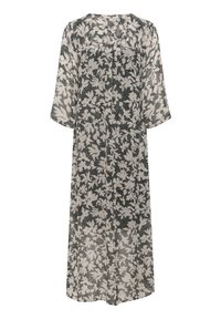Abito maxi fluido in tessuto leggero e trasparente. Presenta un motivo floreale in bianco e nero, una vestibilità comoda e maniche a tre quarti.