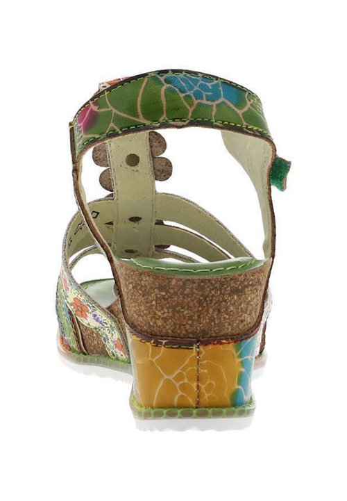 Mules Laura Vita Pour Femmes - Cuir, Talon Compensé 6 Cm, Style Floral, Coloris Turquoise, Rose, Vert