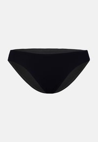 Svart bikini-bunn med et glatt, strekkbart stoff, lav midje og minimal dekning. Sømløse kanter for komfort og et stilrent design.